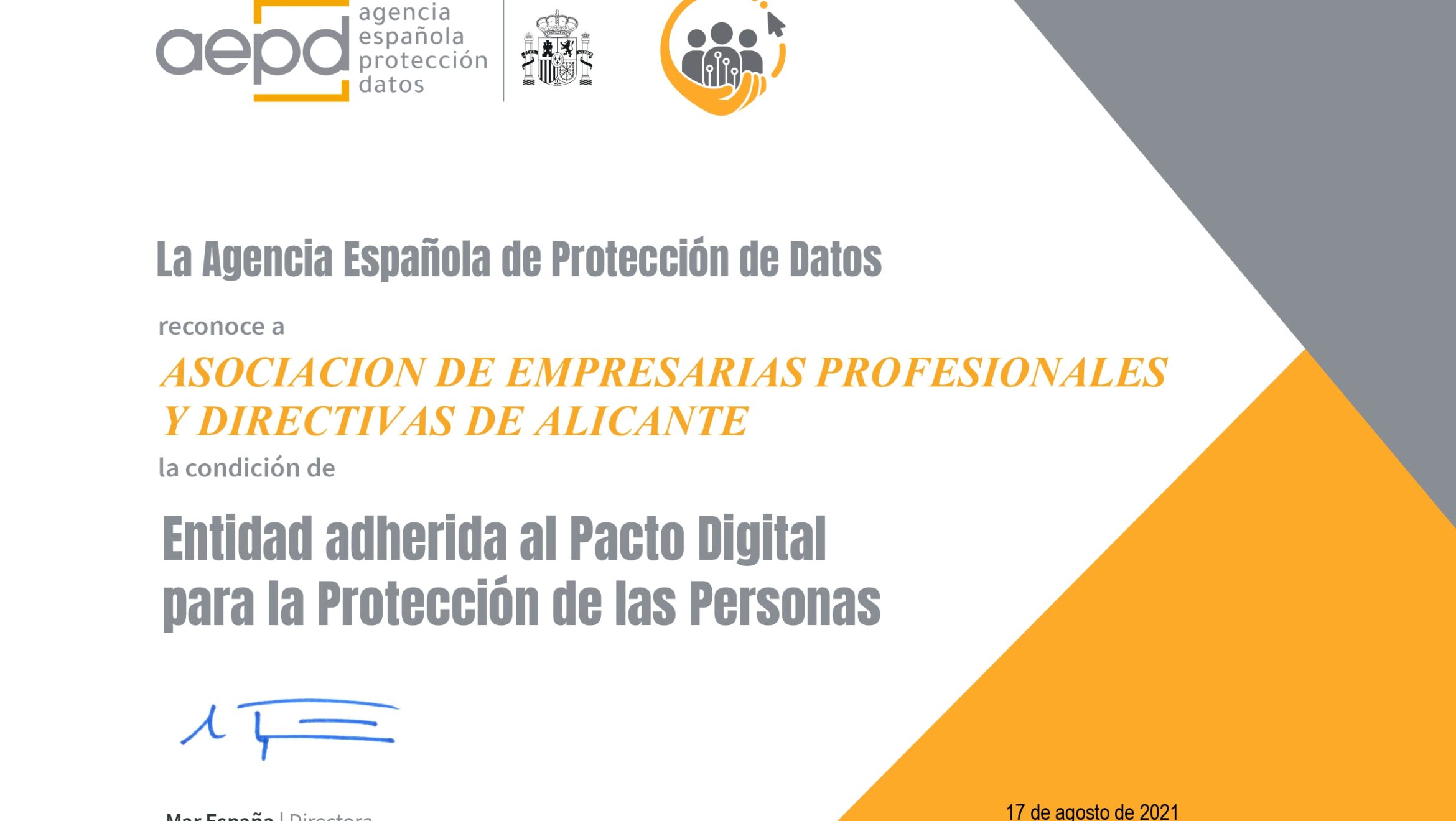 AEPA se adhiere al pacto digital para la protección de las personas.